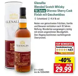 Lidl Glenalba Blended Scotch Whisky 18 Jahre Oloroso Sherry Cask Finish mit Geschenkbox Angebot