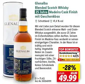 Lidl Glenalba Blended Scotch Whisky 25 Jahre Madeira Cask Finish mit Geschenkbox Angebot