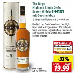 Lidl The Targe Highland Single Grain Scotch Whisky 12 Jahre mit Geschenkbox Angebot