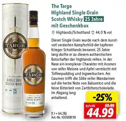 Lidl The Targe Highland Single Grain Scotch Whisky 25 Jahre mit Geschenkbox Angebot