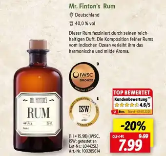 Lidl Mr. Finton's Rum Angebot