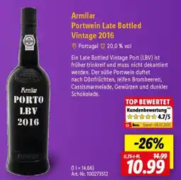 Lidl Armilar Portwein Late Bottled Vintage 2016 Angebot