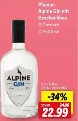 Lidl Pfanner Alpine Gin mit Geschenkbox Angebot