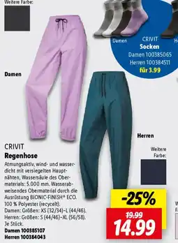 Lidl CRIVIT Regenhose Angebot