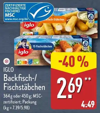 Aldi Nord IGLO Backfisch-/ Fischstäbchen Angebot