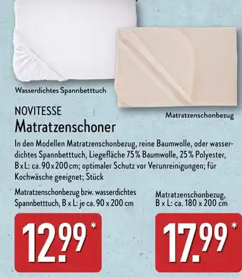 Aldi Nord NOVITESSE Matratzenschoner Angebot