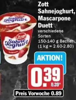 Hit Zott Sahnejoghurt, Mascarpone Duett Angebot