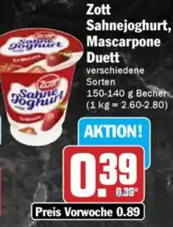 Hit Zott Sahnejoghurt, Mascarpone Duett Angebot