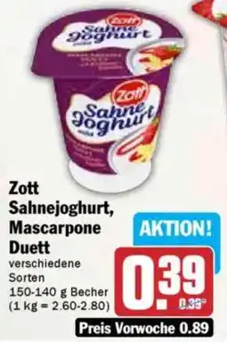 Hit Zott Sahnejoghurt, Mascarpone Duett Angebot