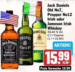 Hit Jack Daniels Old No7, Propper No12 Irish oder Jameson Irish Whiskey Angebot