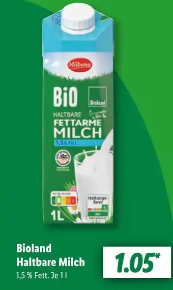 Lidl Bioland, milbona haltbare milch Angebot