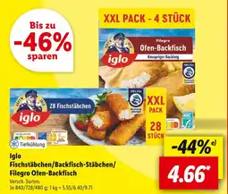 Lidl Iglo fischstäbchen, backfisch-stäbchen oder filegro ofen-backfisch Angebot