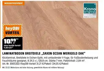 OBI Krono Original LAMINATBODEN BREITDIELE „SAXON OCEAN MERIGOLD OAK" Angebot