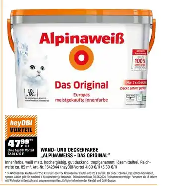 OBI WAND- UND DECKENFARBE ,,ALPINAWEISS - DAS ORIGINAL" Angebot