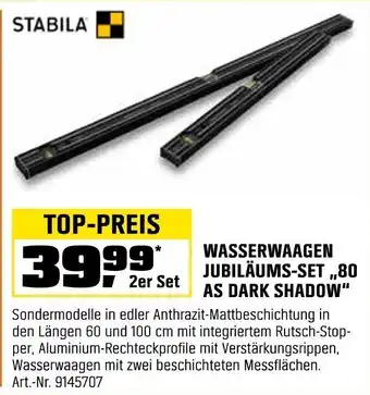 OBI STABILA WASSERWAAGEN JUBILÄUMS-SET „,80 AS DARK SHADOW" Angebot