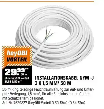 OBI INSTALLATIONSKABEL NYM -J 3 X 1,5 MM² 50 M Angebot