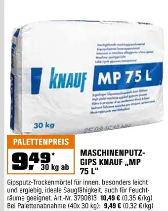 OBI MASCHINENPUTZ- GIPS KNAUF,,MP 75 L" Angebot