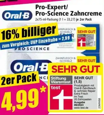 Norma Oral B Pro-Expert/ Oral B Pro-Science Zahncreme Angebot