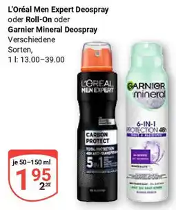 Globus L'Oréal Men Expert Deospray oder Roll-On oder Garnier Mineral Deospray Angebot