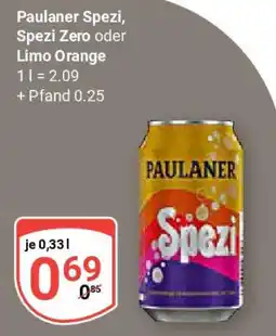 Globus Paulaner Spezi, Spezi Zero oder Limo Orange Angebot