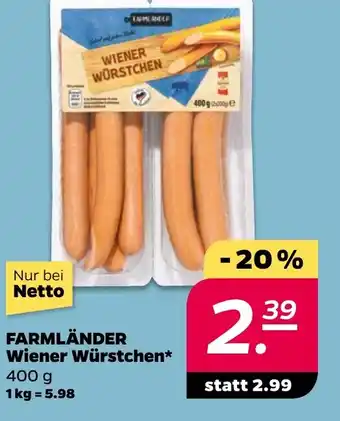 NETTO FARMLÄNDER Wiener Wiener Würstchen* Angebot