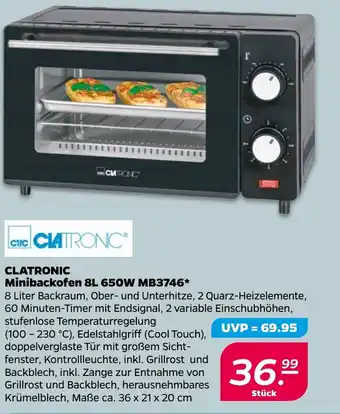 NETTO CLATRONIC Minibackofen 8L 650W MB3746 Angebot