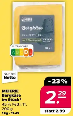 NETTO MEIERIE Bergkäse im Stück Angebot