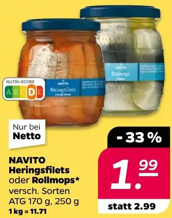 NETTO NAVITO Heringsfilets oder Rollmops Angebot