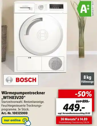 Lidl Bosch wärmepumpentrockner „wth83v20“ Angebot