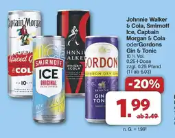 Famila Nord West Johnnie Walker & Cola, Smirnoff Ice, Captain Morgan & Cola oderGordons Gin & Tonic Angebot