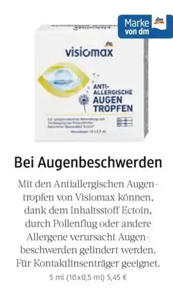 dm drogerie visiomax Bei Augenbeschwerden Angebot