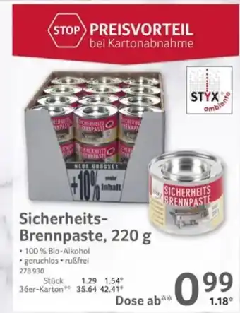 Selgros STYX ambiente Sicherheits- Brennpaste, 220 g Angebot