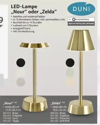 Selgros DUNI LED-Lampe ,,Nour" oder „Zelda" Angebot