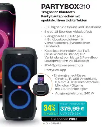 CITTI Markt JBL PARTYBOX310 Tragbarer Bluetooth Party-Lautsprecher mit spektakulären Lichteffekten Angebot