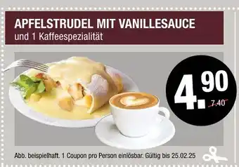 Hofmeister Apfelstrudel mit vanillesauce und 1 kaffeespezialität Angebot