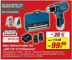 toom Baumarkt BOSCH Akku-Bohrschrauber-Set ,,GSR 12V-15 Professional" Angebot