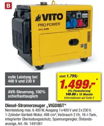 toom Baumarkt VITO Diesel-Stromerzeuger „VIGD8ST" Angebot