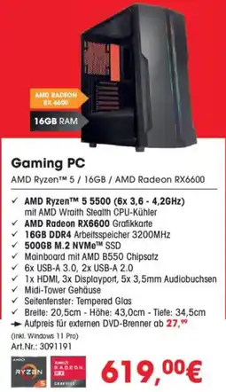 Arlt Gaming PC AMD Ryzen™ 5/16GB / AMD Radeon RX6600 Angebot