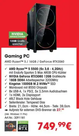 Arlt Gaming PC AMD Ryzen™ 5/16GB / GeForce RTX3060 Angebot