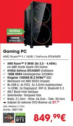 Arlt Gaming PC AMD Ryzen™ 5/16GB / GeForce RTX4060Ti Angebot