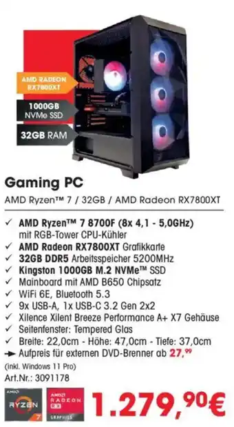 Arlt Gaming PC AMD Ryzen™ 7/32GB / AMD Radeon RX7800XT Angebot