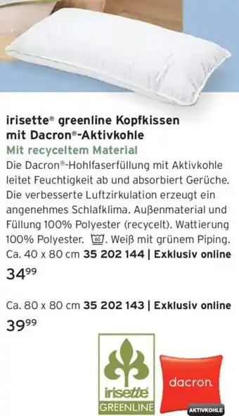 Tchibo irisette greenline Kopfkissen mit Dacron Aktivkohle Angebot