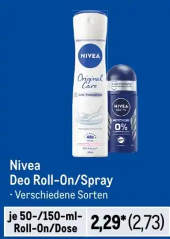 METRO Nivea Deo Roll-On/Spray Angebot