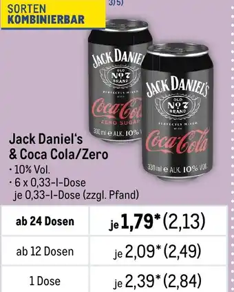 METRO Jack Daniel's & Coca Cola/Zero Angebot