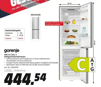 MediaMarkt gorenje Kühlgefrierkombination NRC 61 CSXL 4 Angebot