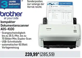 METRO brother at your side kompakter Dokumentenscanner ADS-4100 Angebot