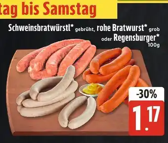 Edeka Xpress Schweinsbratwürstl, rohe bratwurst, regensburger Angebot