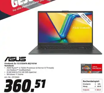 MediaMarkt Asus vivobook go 15 e1504fa-bq1101w notebook Angebot