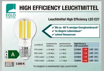 V Markt Eglo leuchtmittel high efficiency led e27 Angebot