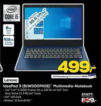 Euronics Lenovo Ideapad 3 (81wdoopxge) Multimedia-notebook Angebot